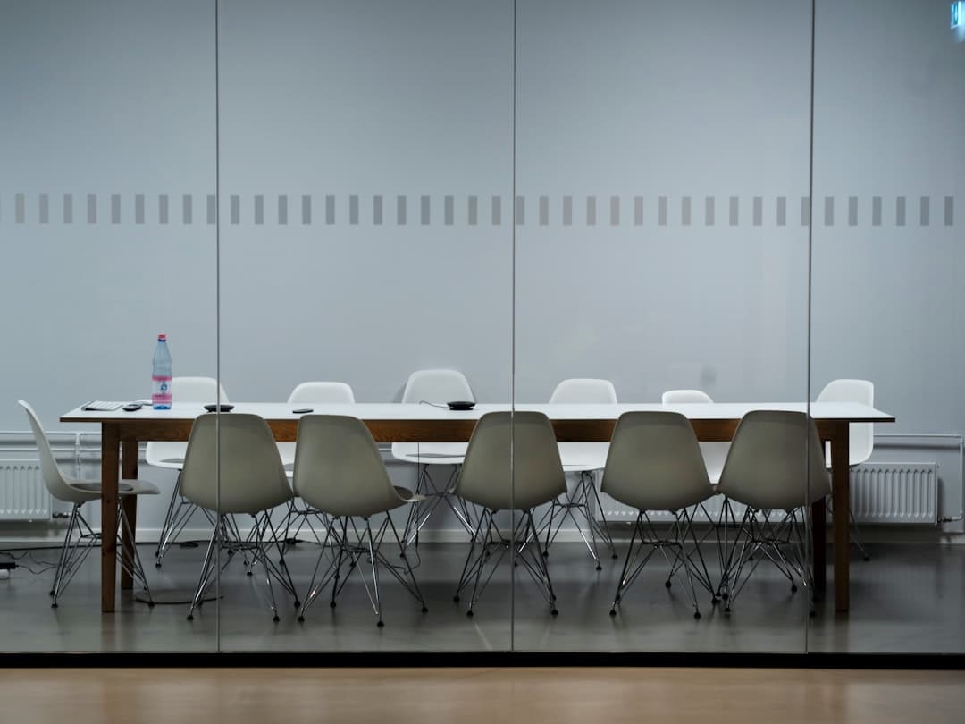 An empty boardroom at morning.
