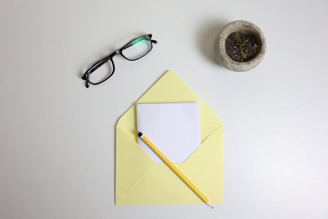 An envelope resting on a desk.